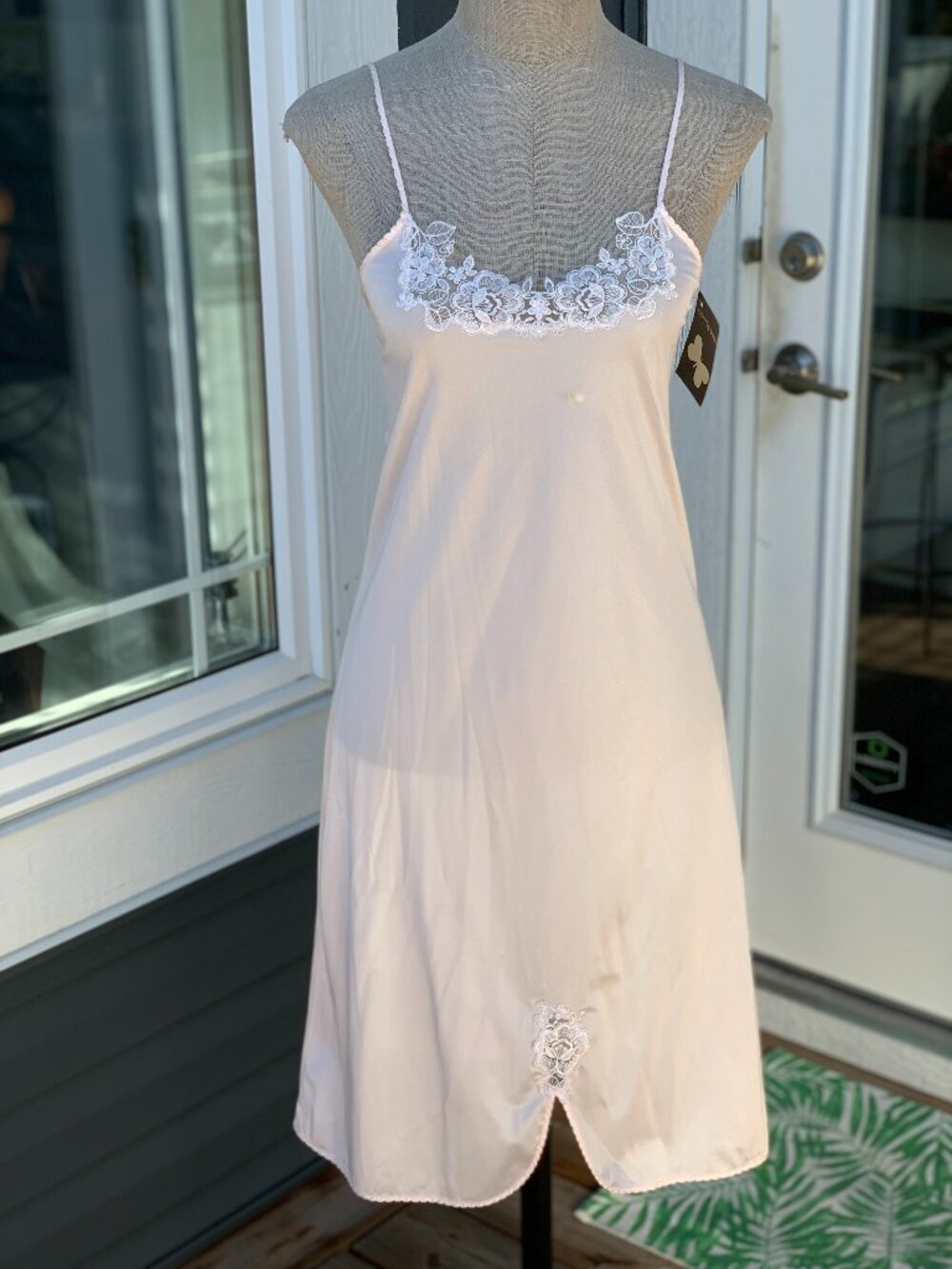 Vtg Y2K Slip Midi Dress 34 Pale Pink White Lace Lingerie Fairy Grunge Boho New